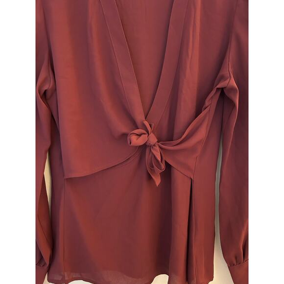 Express Maroon Surplice Tie Front Wrap Blouse Size Small - Picture 5 of 7
